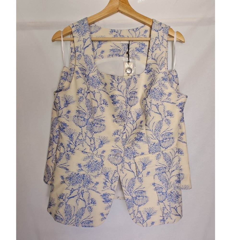 Commense Set Jacquard Square Neck Sleeveless Vest Top Mini Skirt Blue White L - Picture 4 of 16